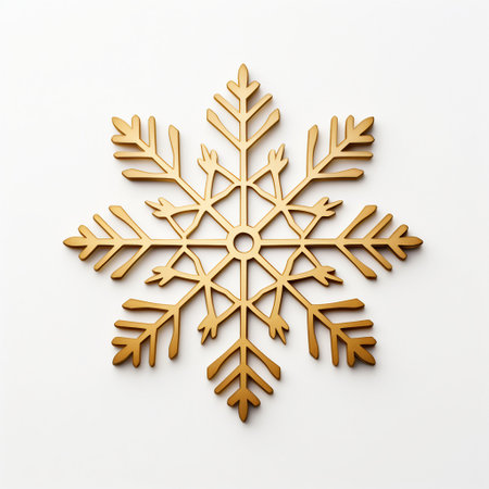 Gold snowflake isolated on white background. 3d render illustration.の素材