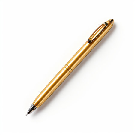 Golden pen isolated on white background. 3d illustration. Eps 10.の素材
