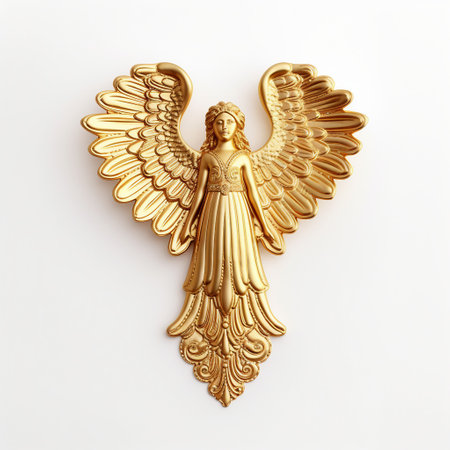Golden Angel isolated on a white background. 3d render illustration.の素材