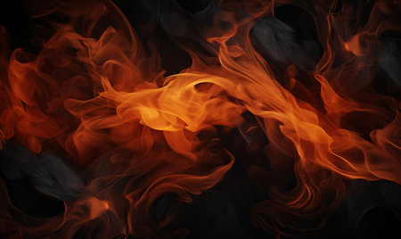 Fire flames on a black background. Design element. Abstract texture.の素材