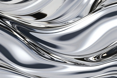 Silver metallic background with waves. 3d rendering, 3d illustration.の素材