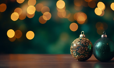 Christmas and New Year background with bokeh lights and christmas ballsの素材