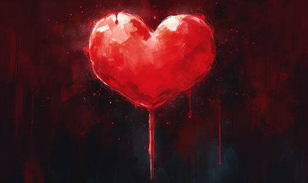 Valentines day background with red heart on dark grunge backgroundの素材