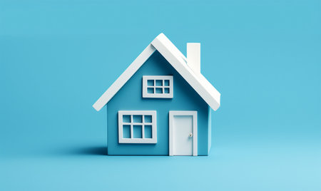 House icon isolated on blue background. Real estate concept. 3d illustrationの素材
