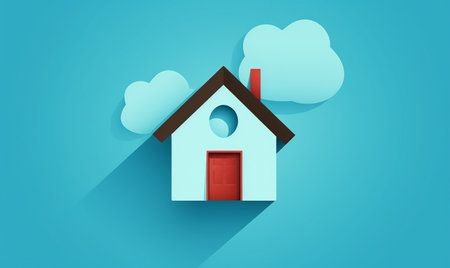 House with cloud on blue background. Vector illustration. Eps 10.の素材