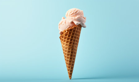 Ice cream cone isolated on blue background. 3d rendering illustration.の素材