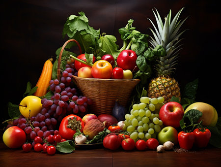 still life  Vegetables, Herbs and Fruit as ingredients in cooking.の素材