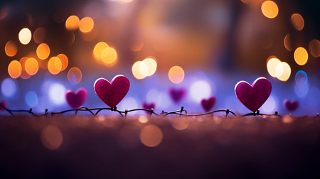 Valentine's day background with hearts on bokeh backgroundの素材