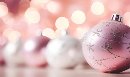 christmas baubles on bokeh background with copy spaceの素材
