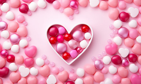 Valentine's day background with heart shaped candies on pinkの素材