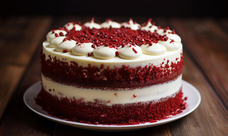 Red velvet cake on a wooden background.の素材