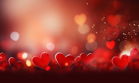 Valentine's day background with red hearts and bokeh lightsの素材