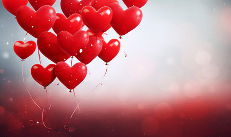 Valentine's day background with red heart-shaped balloons.の素材