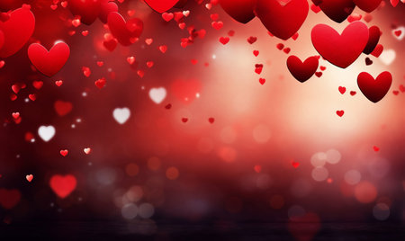 Valentine's day background with red hearts and bokeh lightsの素材