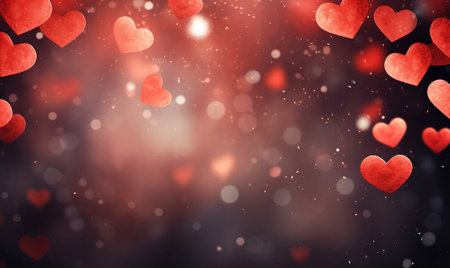 Valentine's day background with red hearts and bokeh lightsの素材