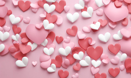Valentines day background with pink and white hearts. 3d renderingの素材
