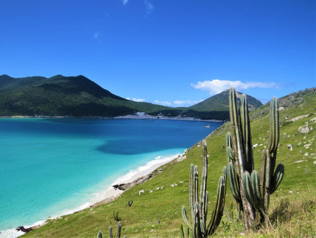 View of Atalaia beach, in the town of Arraial do Cabo, Brazilの写真素材