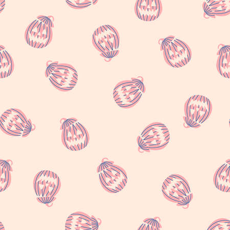 Vector seamless Halloween pattern, great design for fabric, paper, holiday decorations. Pastel background with pumpkins. Minimalist hand drawn illustration in pink and blue colors. Agriculture symbol.のイラスト素材