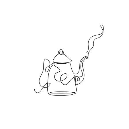Continuous line art kettle isolated on white background. Minimalistic vector illustration of kitchen utensil.のイラスト素材