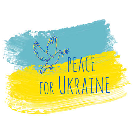 Peace for Ukraine. Brush painted flag of Ukraine, dove and  lettering. Support of Ukraine concept.の写真素材