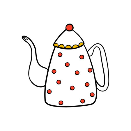 Ceramic teapot with polka dot ornament. Traditional drink crockery. Hand drawn doodle style vector illustration isolated on white.のイラスト素材