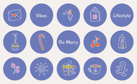 Vector pictograms. Social media highlights cover. Cute Christmas stickers. Holiday's icons for restaurant, cafe, bloggers.のイラスト素材