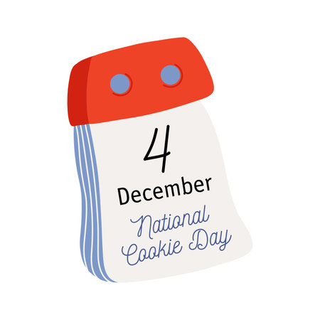 Tear-off calendar. Calendar page with 
National Cookie Day date. December 4. Flat style hand drawn vector icon.のイラスト素材
