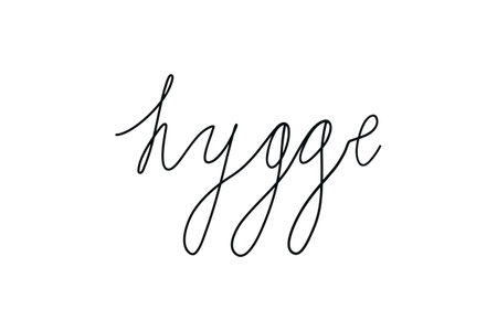Hygge lettering. Hand drawn word. Concept of scandinavian lifestyle. Vector illustration for card, poster, textile.のイラスト素材