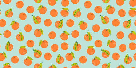 Vector seamless pattern with tangerines. Exotic citrus fruits. Abstract background with New Year...