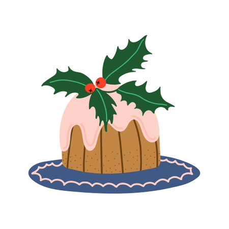 Christmas cake isolated on white. Traditional holiday bakery. Hand drawn vector doodle style illustration.のイラスト素材