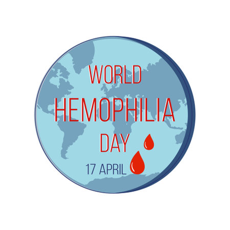 Globe with a drops of blood on it and the words World Hemophilia Day. Health awareness template. Vector illustration for prints, banners,  posters.のイラスト素材
