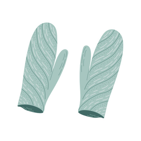 Cute knitted mitten with  jacquard ornament. Warm woolen Winter clothes. Concept of hygge lifestyle. Hand drawn flat style vector illustration.のイラスト素材