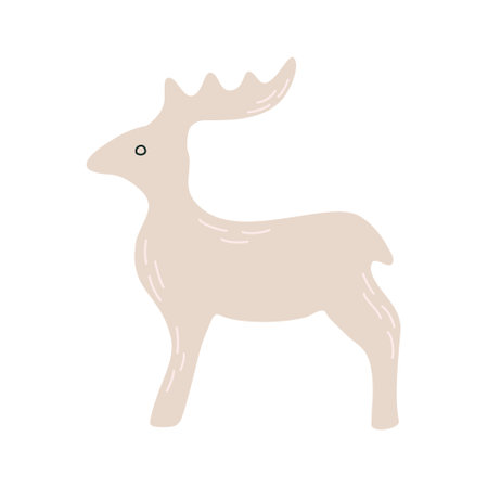 Deer porcelain figurine. Cozy home Winter decor. Christmas present. Hand drawn flat style vector illustration.のイラスト素材