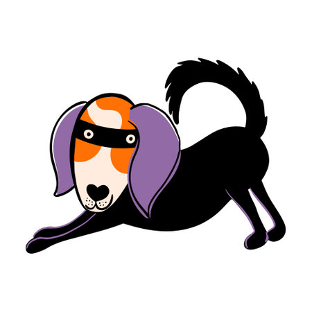 Cute beagle dog in Halloween costume isolated on transparent background. Dog character in spiderman costume for pets  party. Vector illustration for prints, cards, decorations.のイラスト素材