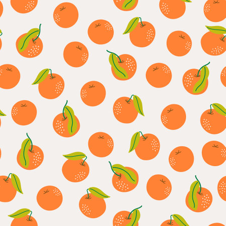 Tangerine background. Seamless pattern with exotic citrus fruits. Abstract food print. Digital paper. Vector illustration.のイラスト素材