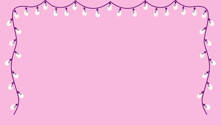 National Christmas lights day. Garland with electric bulbs on pink background. Cute holiday backdrop. Flat style hand drawn vector illustration.のイラスト素材