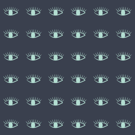 Seamless pattern with human eye, esoteric symbol. Abstract simple vector illustration. Hand drawn ornate background with stylized primitive drawing eye.のイラスト素材