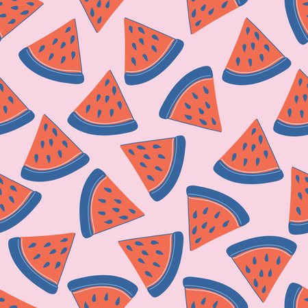 Seamless pattern with watermelon slices. Retro style Fruits background. Flat style vector...