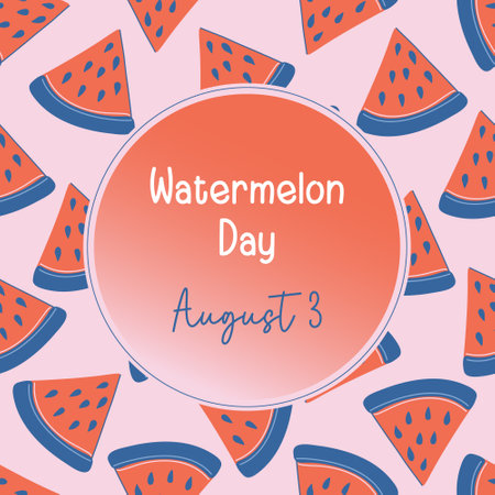 Watermelon Day. Cute pattern with watermelon slices and lettering. Juicy Summer food. Colorful vector illustration for poster, card, banner.のイラスト素材