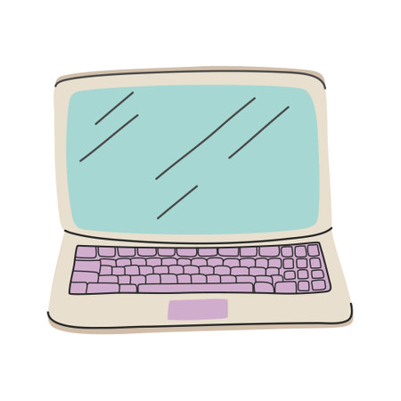 Laptop. Equipment for education, business. Hand drawn modern style element. Flat design vector...