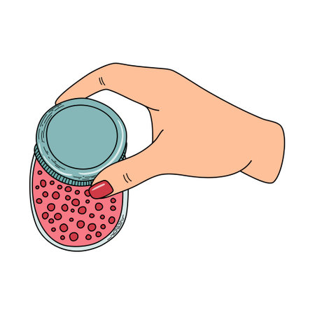 Woman preserves food. Female character is closing jar with lid. Canning process, food preservation concept. Hand drawn doodle style vector illustration.のイラスト素材