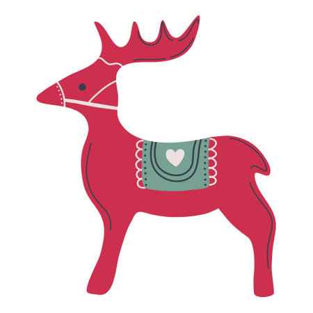 Deer. Traditional Scandinavian Christmas symbol. Ethnic folk art, ceramic or wooden animal figure with decorative ornament. Hand drawn minimalistic vector illustration.のイラスト素材