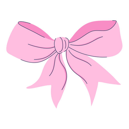 Decorative pink ribbon tied in a coquette bow. Perfect for party decoration. Beautiful accessory. Hand drawn flat design vector illustration.のイラスト素材