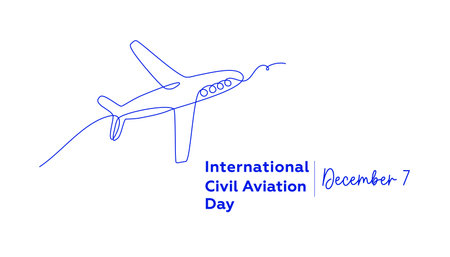 International Civil Aviation Day. Minimalistic concept design with line art style airplane. Horizontal banner or card. Hand drawn single line vector illustration.のイラスト素材