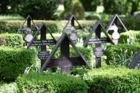 Wooden crosses in a woodland cemetery in germany