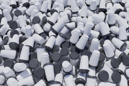 heap of empty to go coffee cups black whiteの写真素材