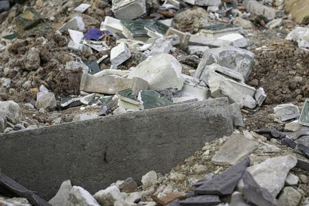 heaped up building rubble after a demolitionの写真素材