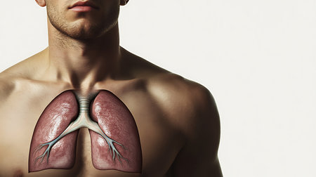 Lungs anatomy in human body on white background, 3D illustrationの素材