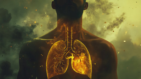 Human lungs in the smoke. 3D illustration. Vintage style.の素材