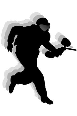 Silhouette paintball player runing with shadowsの写真素材